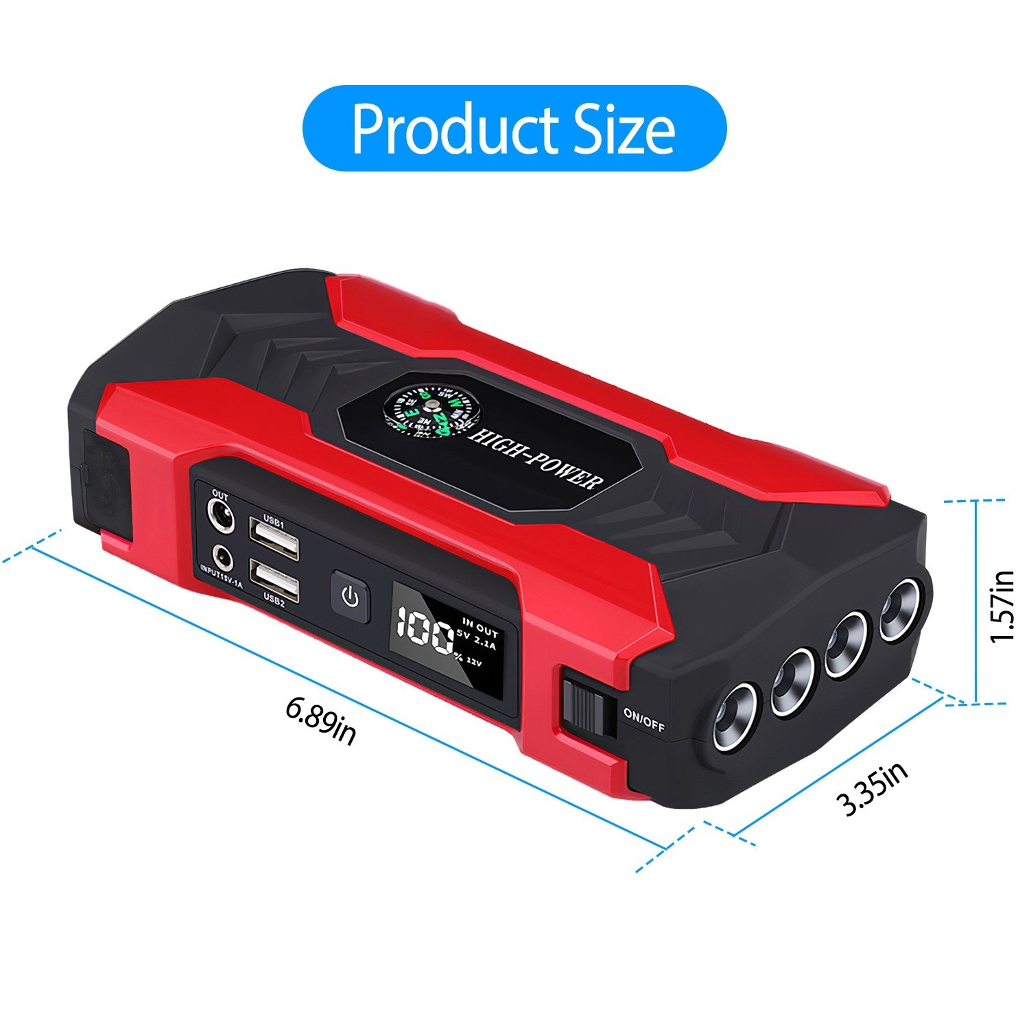 Car Jump Starter Booster 800A Peak 28000mAh 12V Battery Charger Up To 6.0L Gas Or 3.0L Diesel Engine With LCD Screen 4 Modes LED Flashlight - Image 8